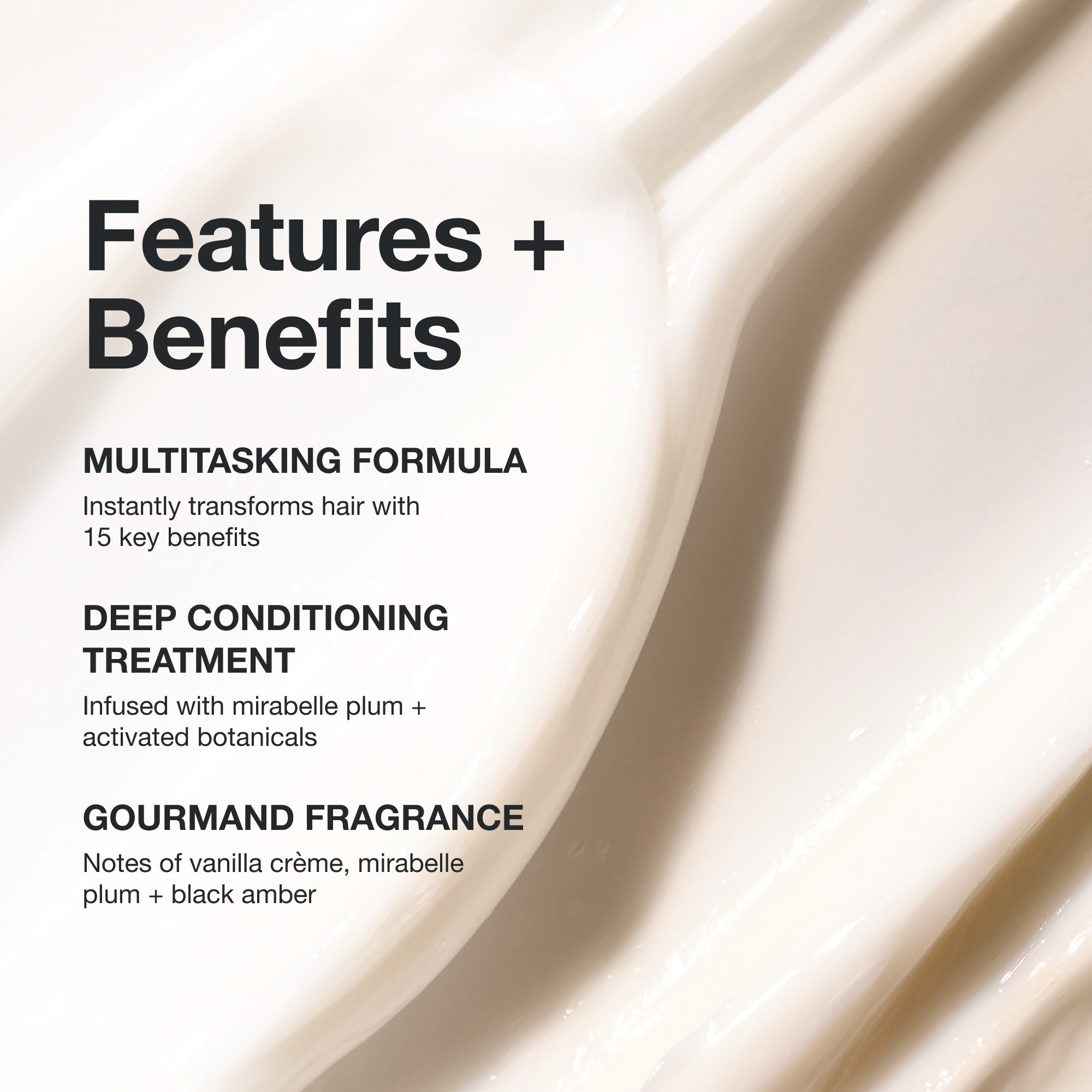 Paul Mitchell 15-In-1 Mask: multitasking formula with mirabelle plum and activated botanicals and a gourmand fragrance.