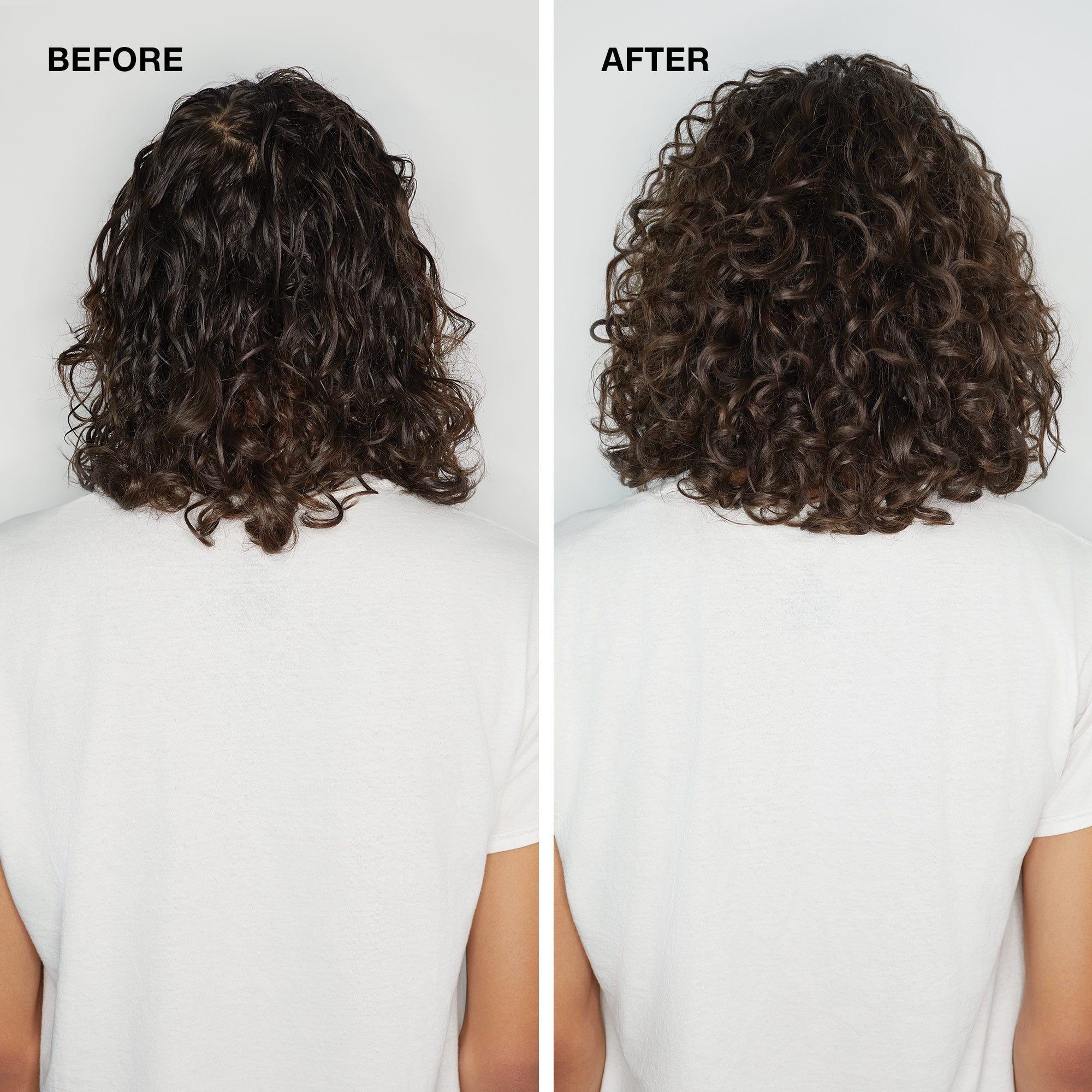 before/after image of a man with long, wavy brunette hair