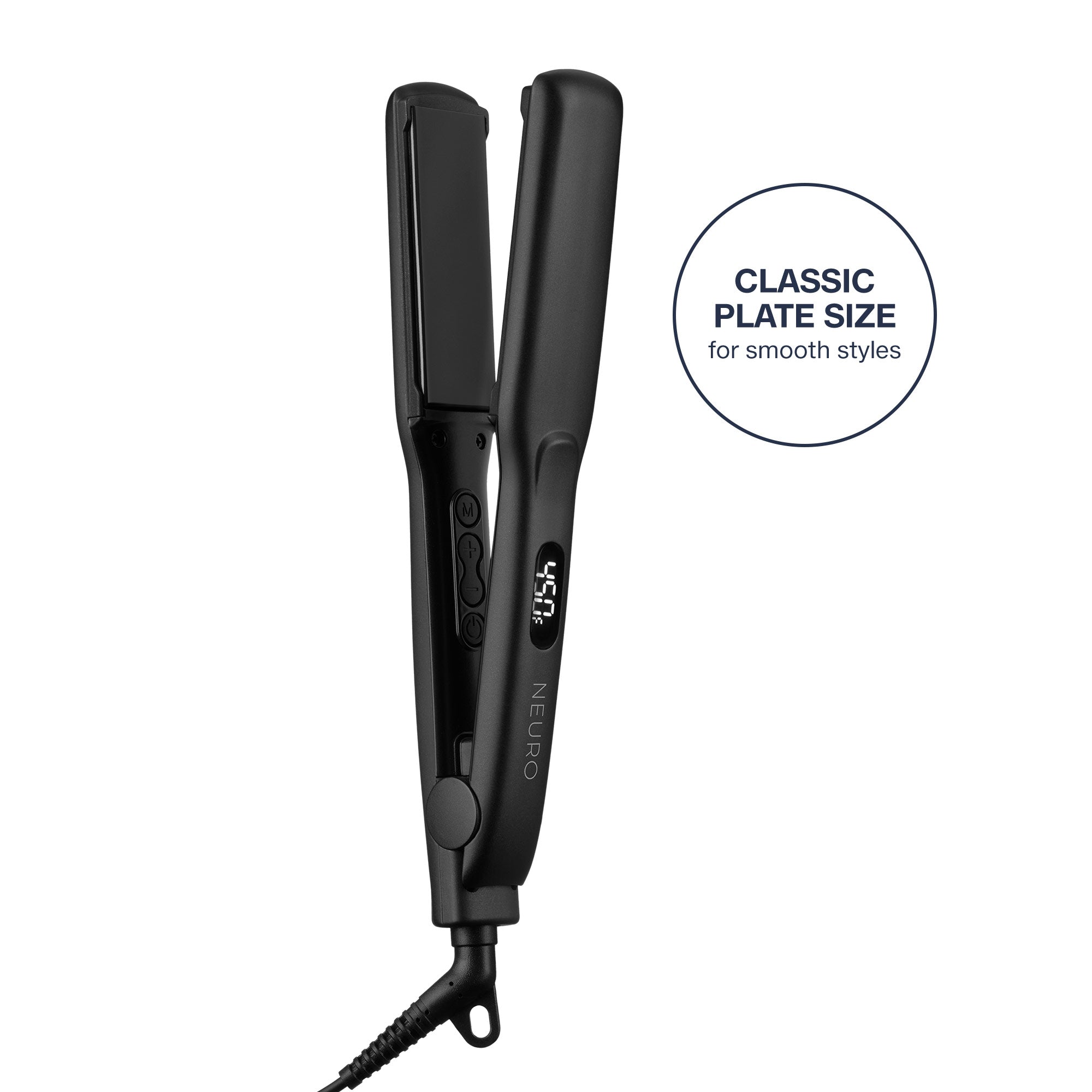 The Neuro Smooth 1.25" flat iron features a classic plate size with smoothing CeraShine ceramic for polished, shiny styles.