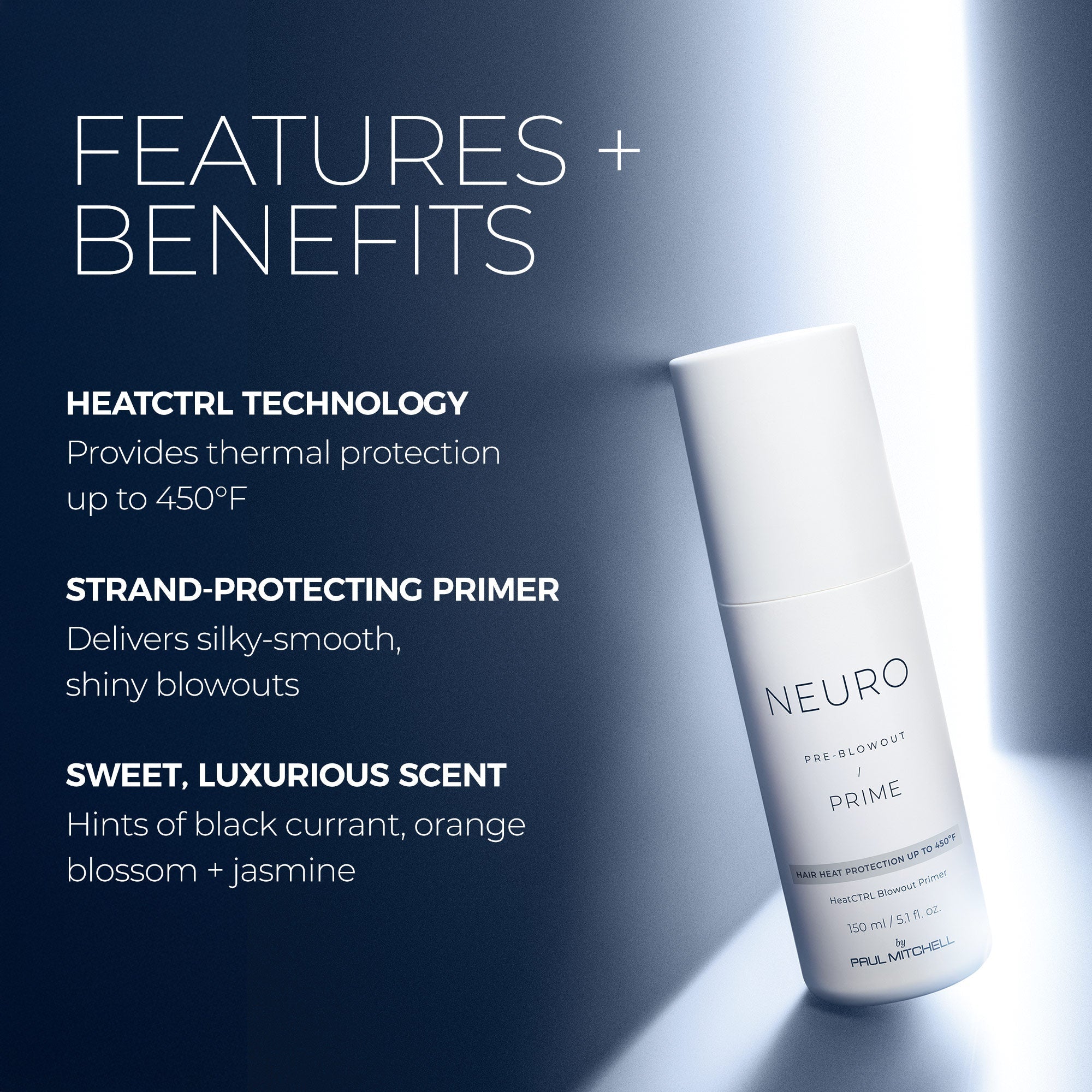 Neuro Prime HeatCTRL Blowout Primer: heat protection up to 450°F for smooth, shiny blowouts with a sweet, luxurious scent. 